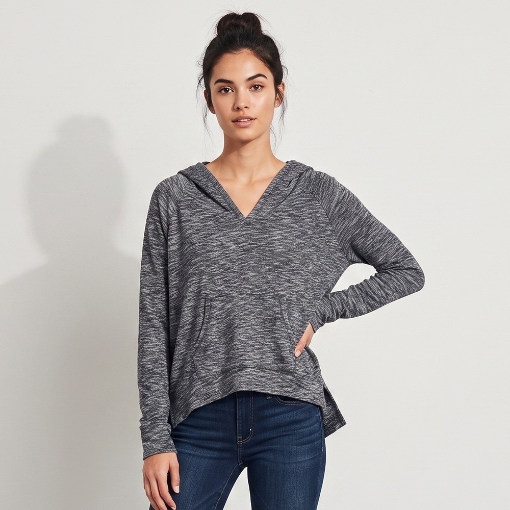 Hollister Womens XS/S Grey Hoodie Pullover Space Dye High Low Lightweight Knit